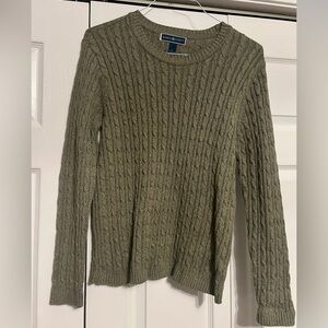 Karen Scott Moss Olive Green Cable Knit Long Sleeve Crewneck Sweater Size Large